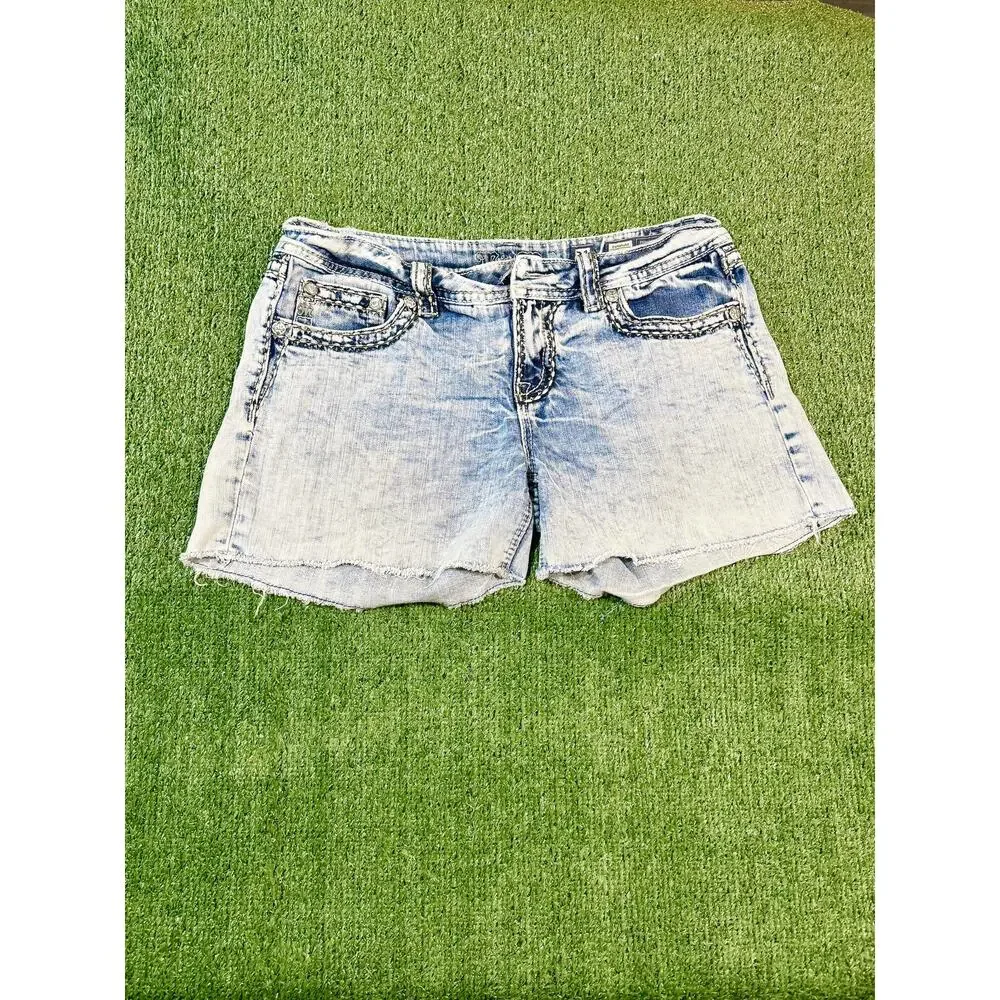 RETRO Y2K MISS ME CUTOFF BLUE DENIM SHORTS - Picture 1 of 8